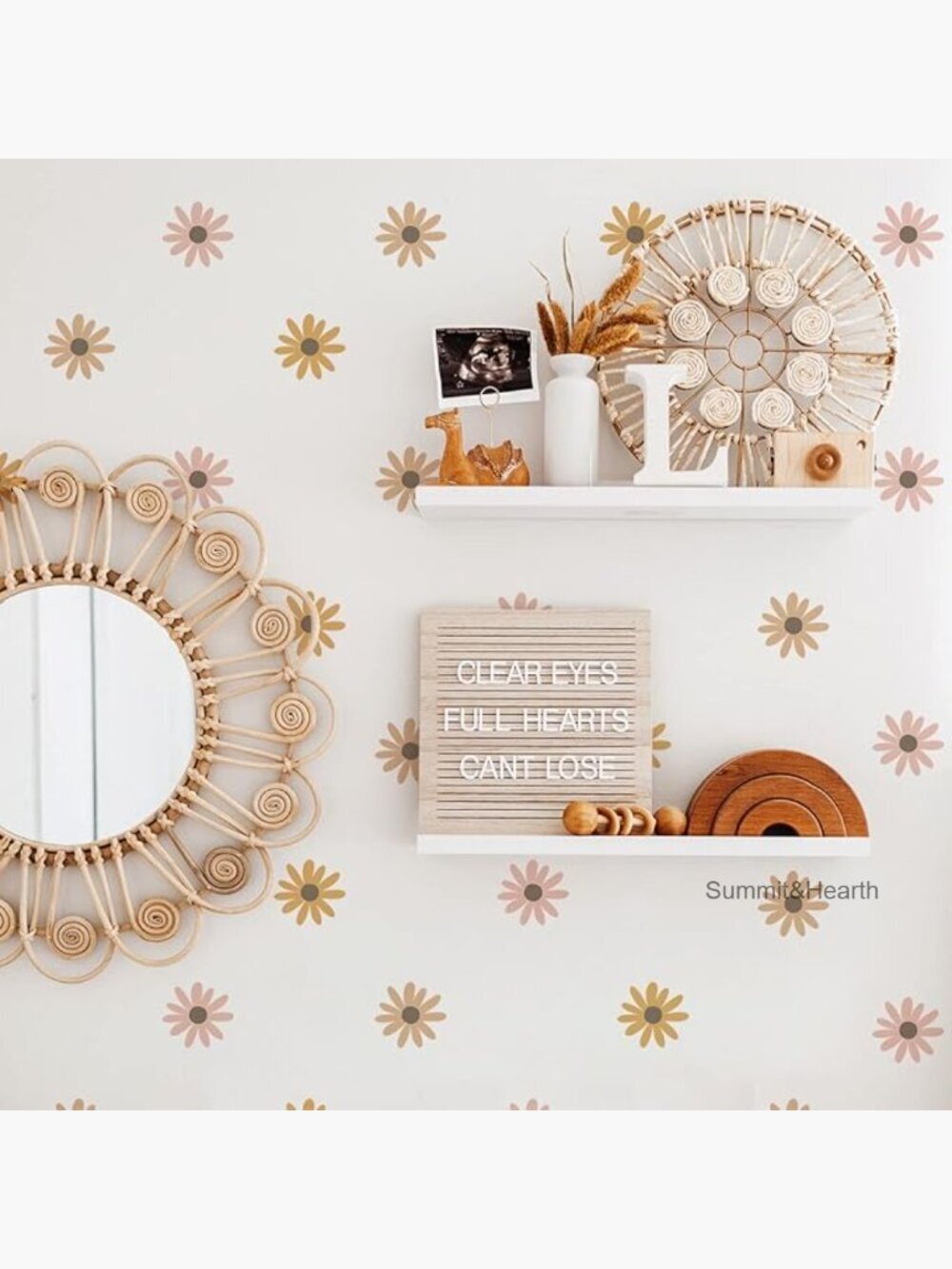 72-Piece Daisy Wall Decals, Removable Vinyl Murals for Kids Room Decor